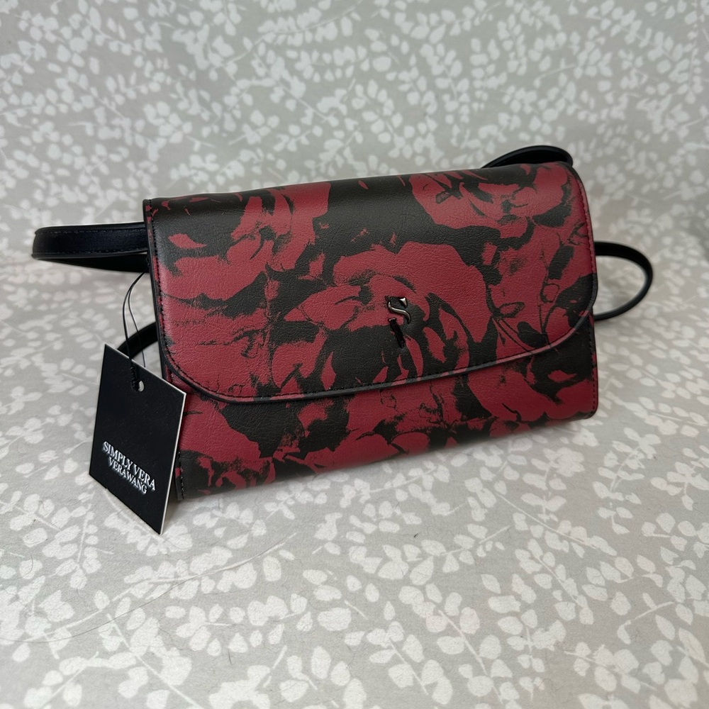 Simply Vera Vera Wang Red and Black Abstract Crossbody Bag New With tags